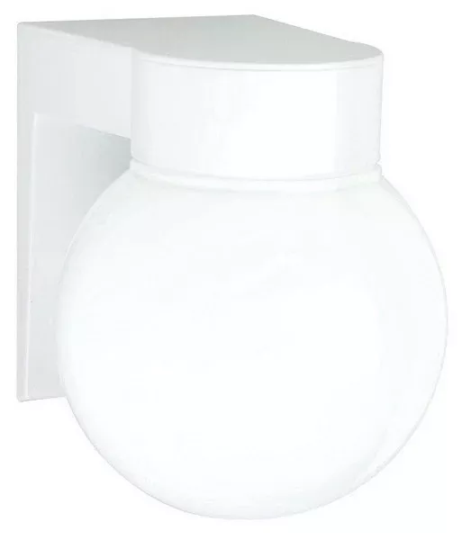 1 Light – 8″ – Utility, Wall Mount – With White Glass Globe