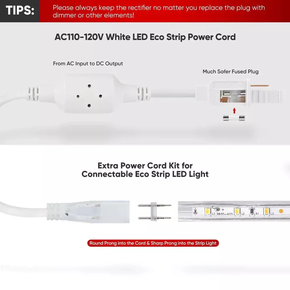 110V Extra Power Cord Pack for 11.5×7.5mm Eco LED Strip