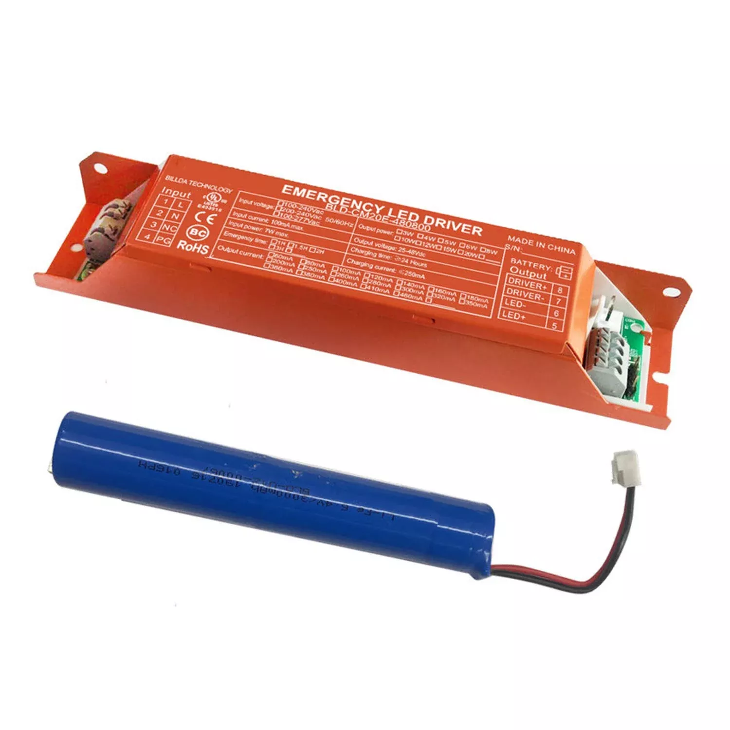 20W Emergency LED Driver – 90Min Backup – AC120-347V – DC Side Wiring