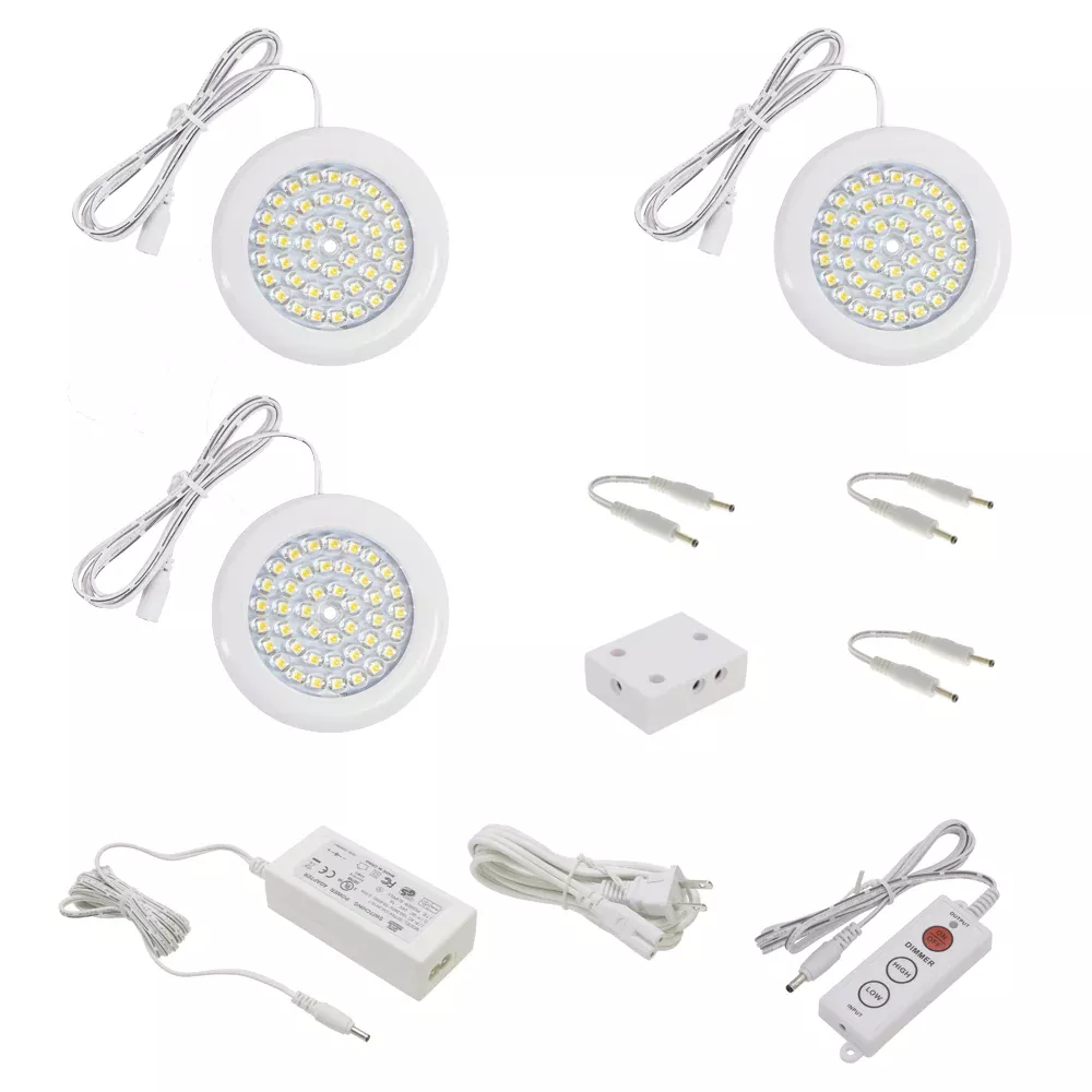 3.5 inch Cool White LED Puck Lights – Premium Kit (3 Pack) (White)
