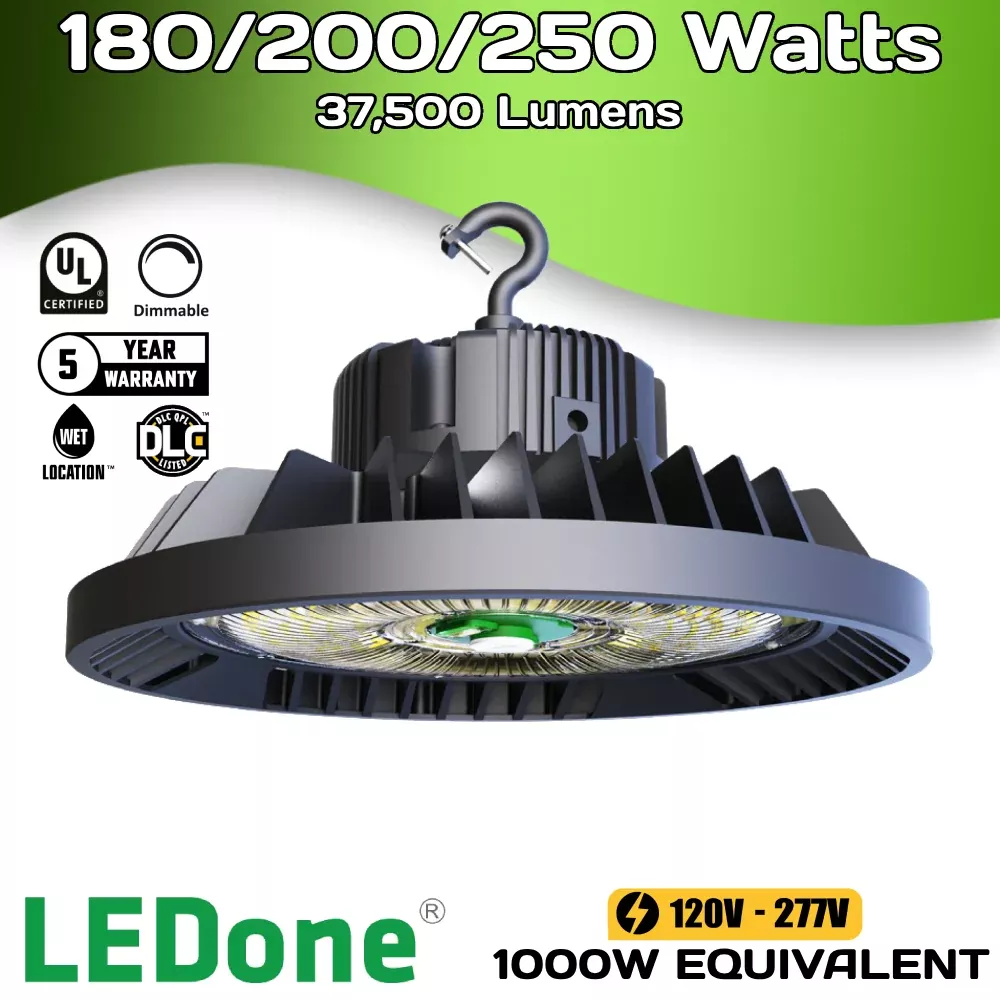 37,500 Lumens – 250 Watt (Adjustable) – 5000 Kelvin – UFO LED High Bay Light Fixture