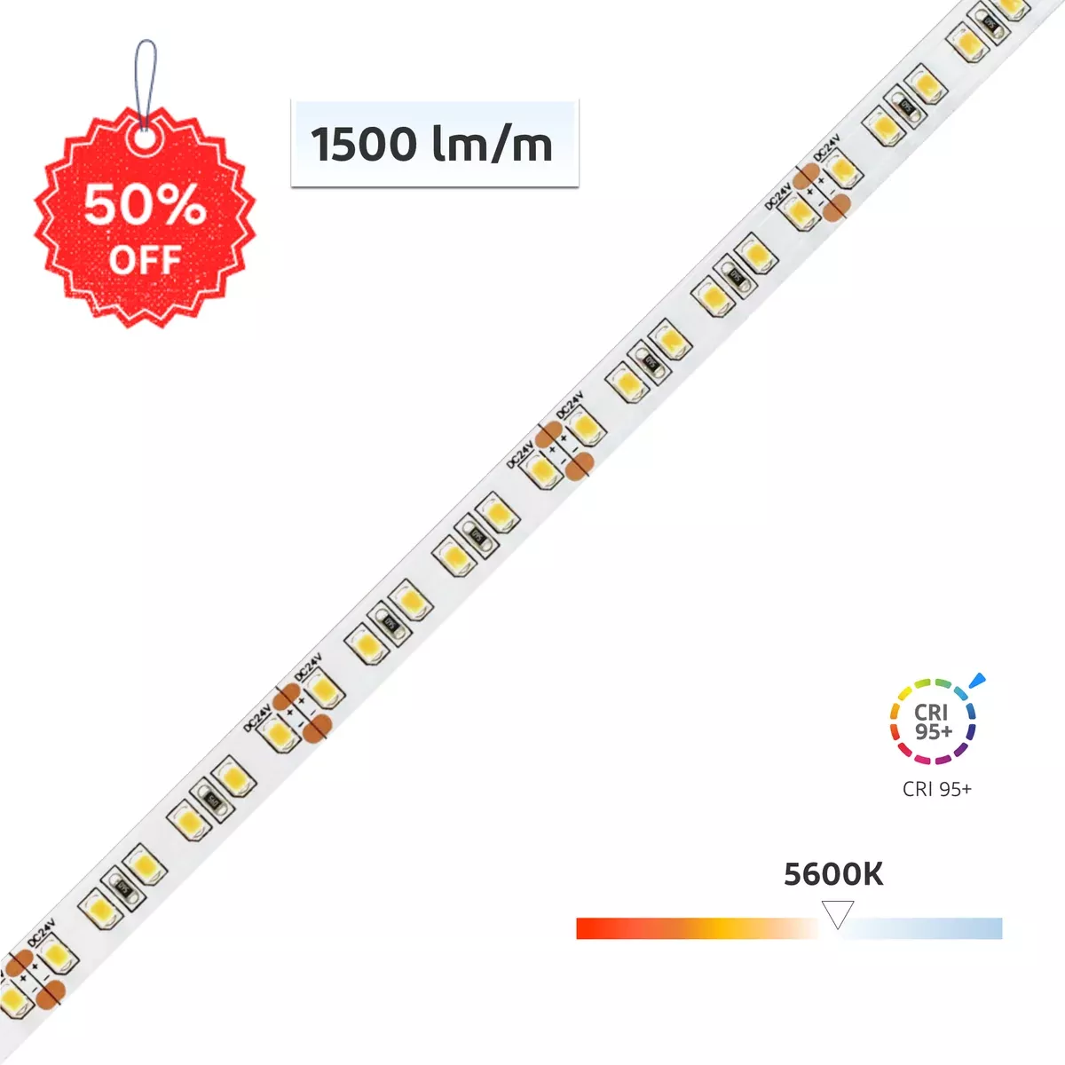 【50% OFF】CRI-MAX™ CRI 95+ LED Flexible Strip Cool White 5600K – 5m/Reel