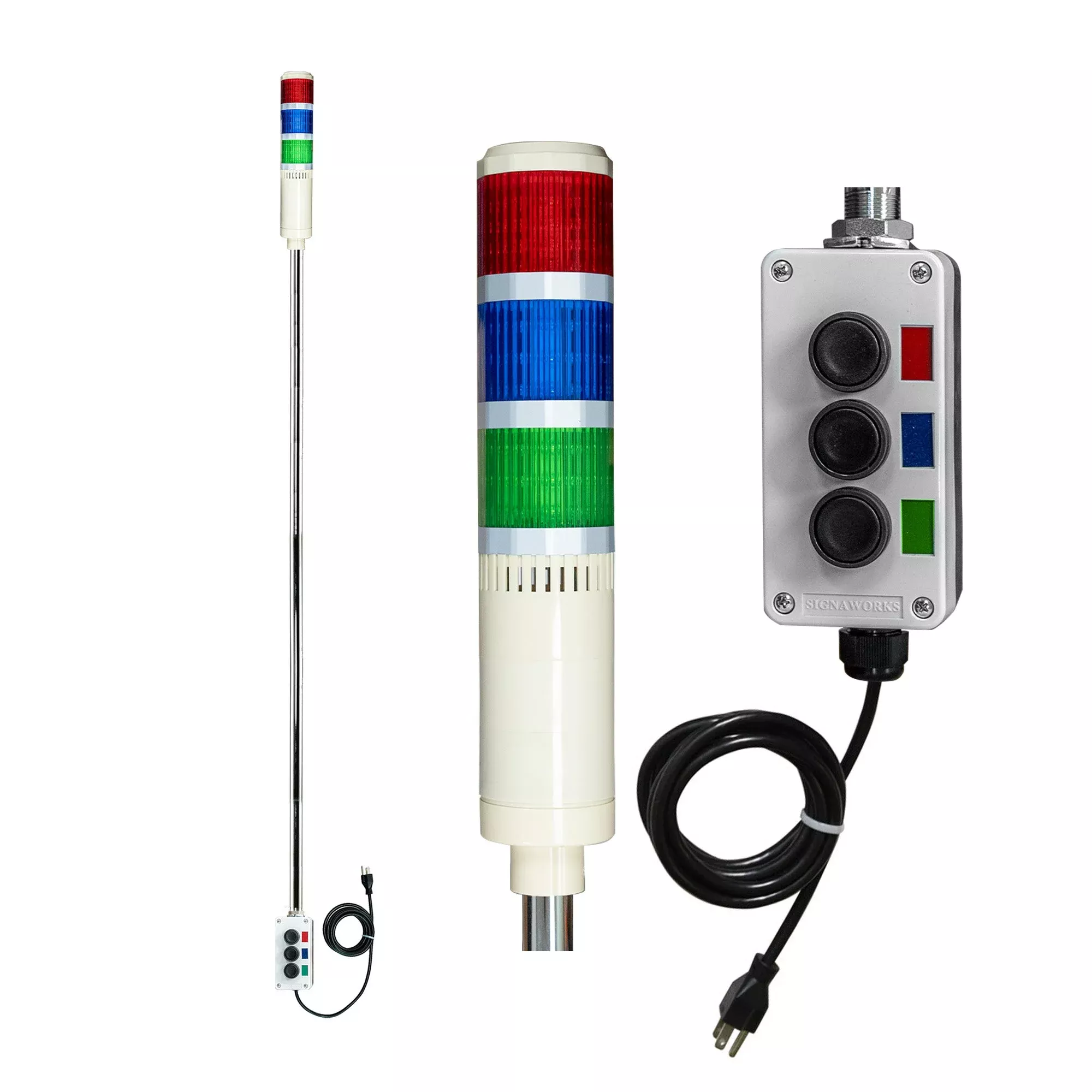 LED Andon Tower Light 5 FT Pole with Buzzer Red Blue Green 110V AC Fulfillment Center