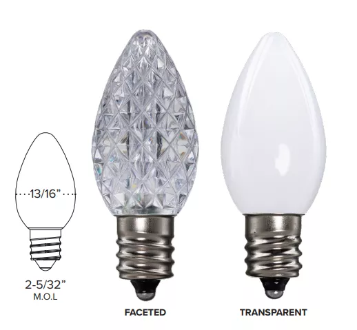 LED C7 Bulbs (Pack of 25) Pure White Faceted