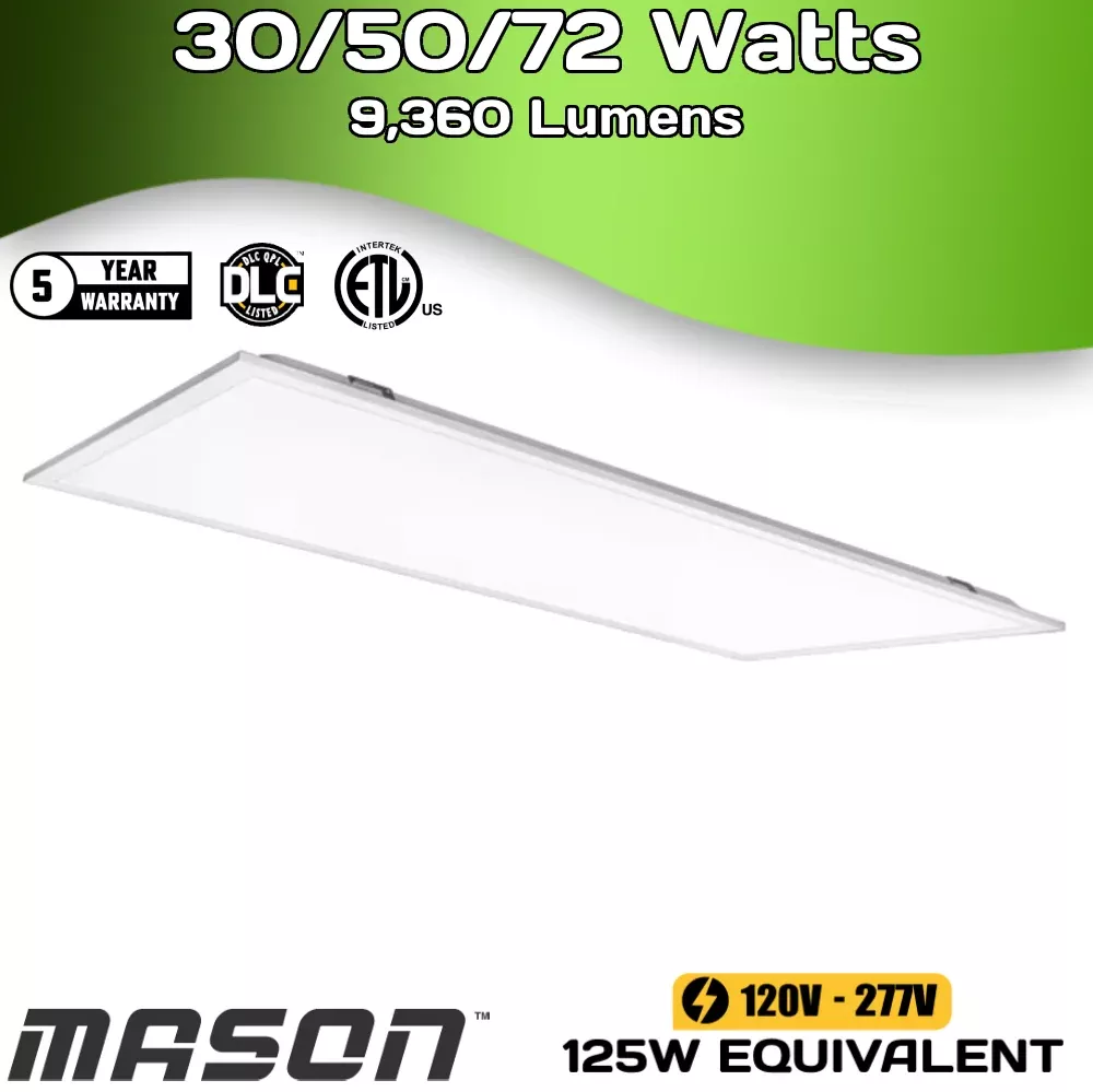 Mason – 72 Watts (Max) 2×4 Flat Panel – 9,360 Lumen – 3456K