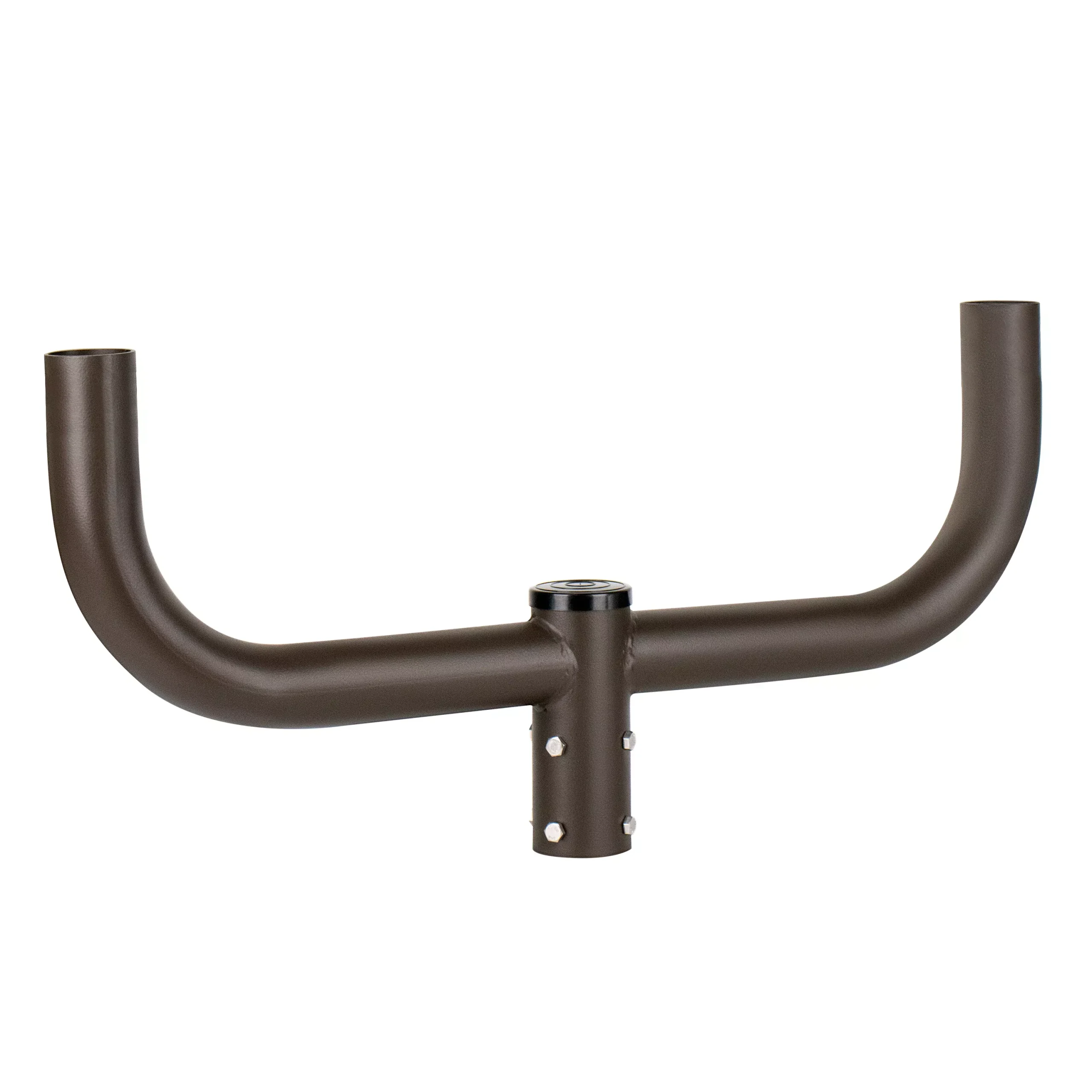 Short 180 Degree Double Bullhorn with 2-3/8″ High Vertical Tenons, Fit for 2.36” round pole, Dark Bronze Color