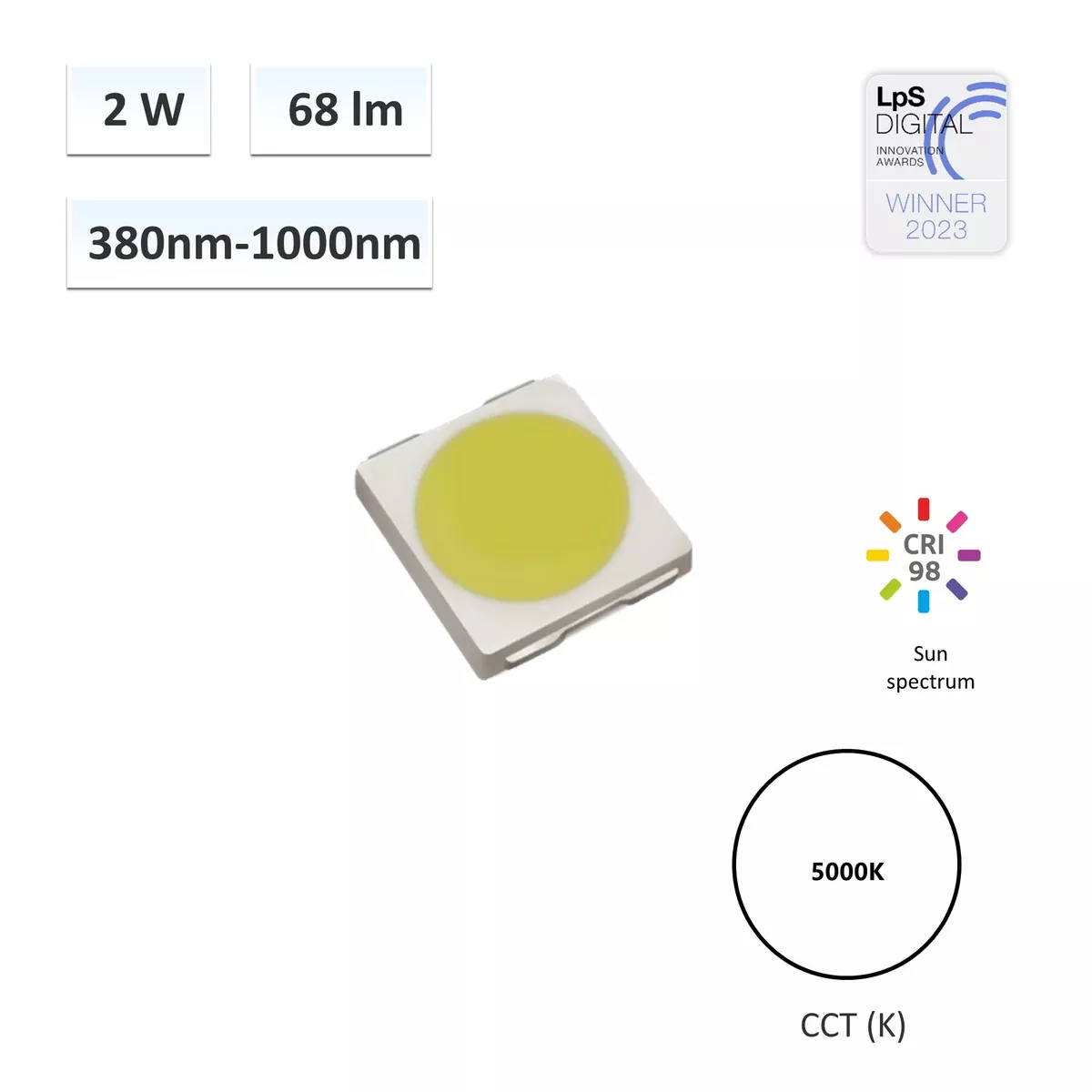 YUJILEDS CIE D50 5000K SAI 86 2W LED SMD – 5050 – 10pcs