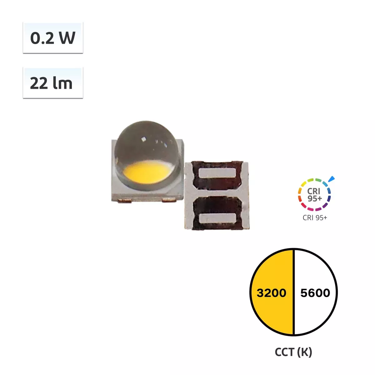 YUJILEDS CRI 95+ 0.2W 60° Beam Angle LED SMD -5555L – 1000pcs/Reel